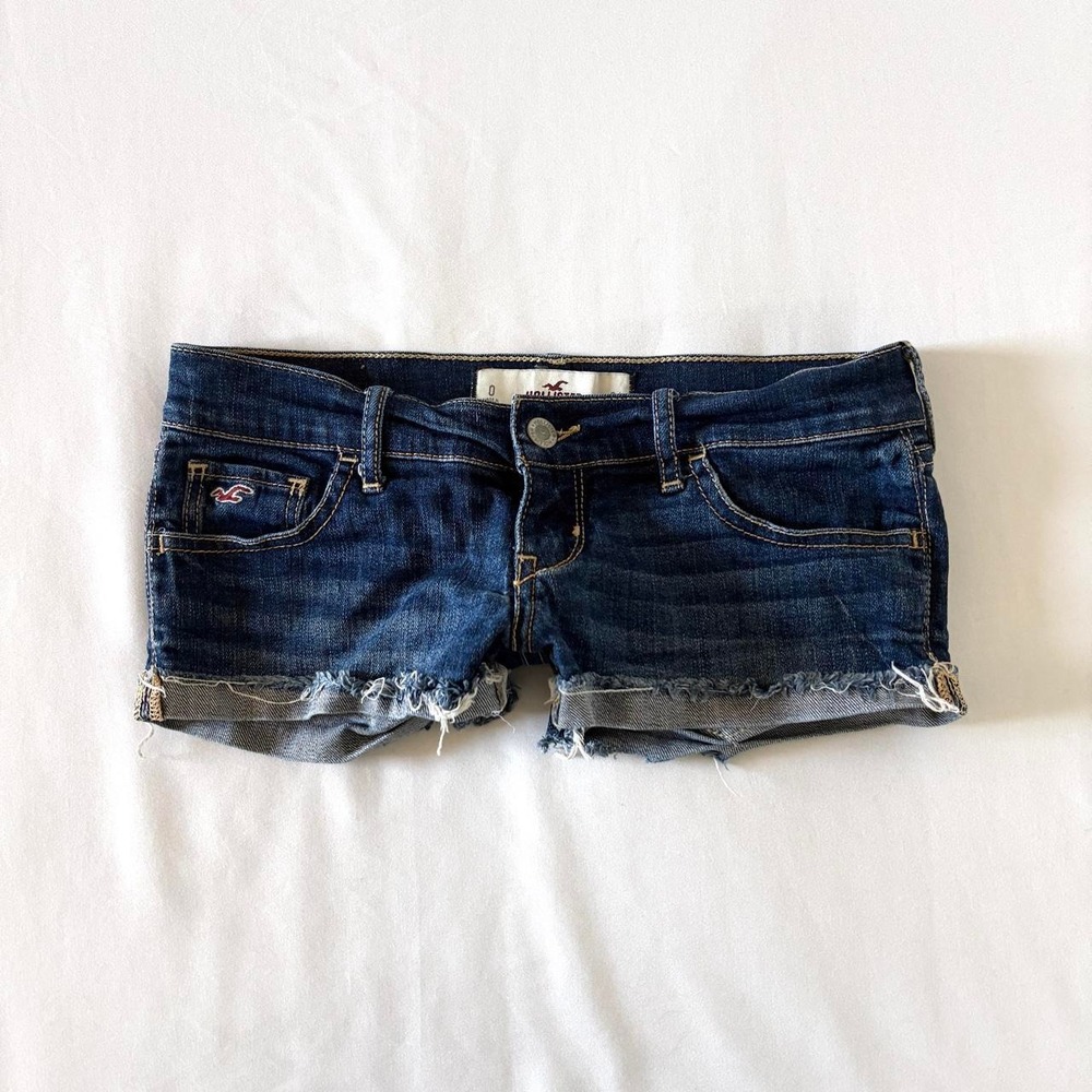 Hollister Ultra Low Rise Micro Mini Denim Shorts Womens 0 Navy Blue Y2K Denim